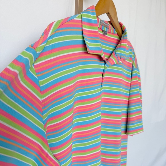Peter Millar Men's Summer Comfort Polo Shirt L Multicolor Striped Short Sleeve - Picture 4 of 11